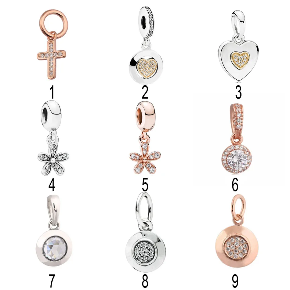 

Authentic 925 Sterling Silver Pendant Fit Pandora Bracelet Bangle Cross Daisy Heart Signature Dangle Pave Clear CZ DIY Jewelry
