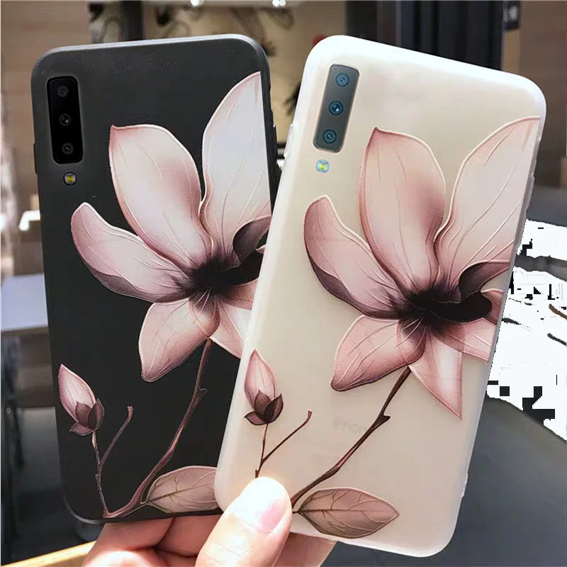 Милый черный мягкий матовый чехол для телефона с 3d цветами Samsung Galaxy S8 S9 S10