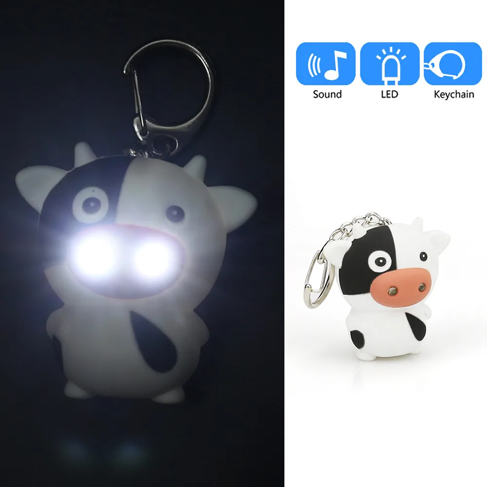 Cute Cartoon Cow Keychain With LED Light Sound Keyfob Kids Toy Gift led