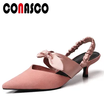 

CONASCO Brand Design Women Wedding Prom Ankle Strap Sandals Suede Leather Sweet Summer Thin Heels Butterfly Knot Shoes Woman