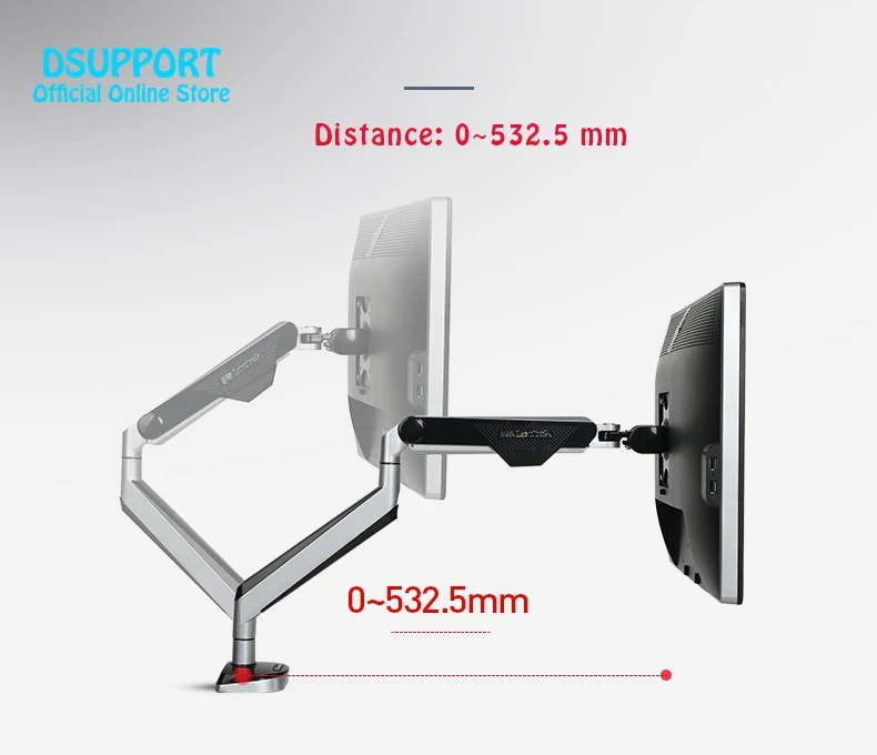 D8A Алюминиевый Газовый пружинный Настольный держатель для монитора с ЖК-дисплеем для компьютера с креплением на руку для загрузки 2-9 кг с двумя usb-портами