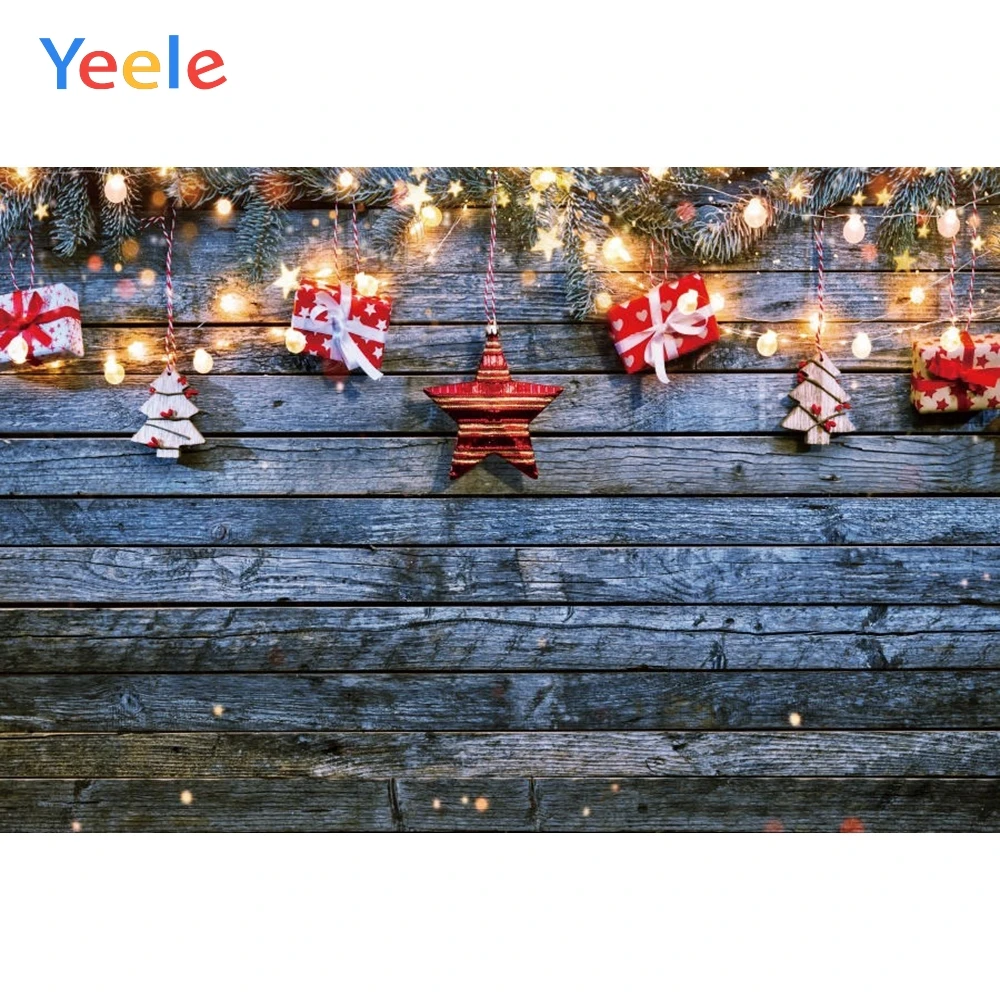 

Yeele Merry Christmas Photography Backdrops Wood Board Gift Kids Snow Tree Personalized Photographic Background For Photo Studio