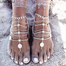 Модная Летняя Сексуальная Золотая/серебряная кисточка ножной браслет женский монета кулон браслет-цепочка на лодыжку ноги ювелирные изделия босиком