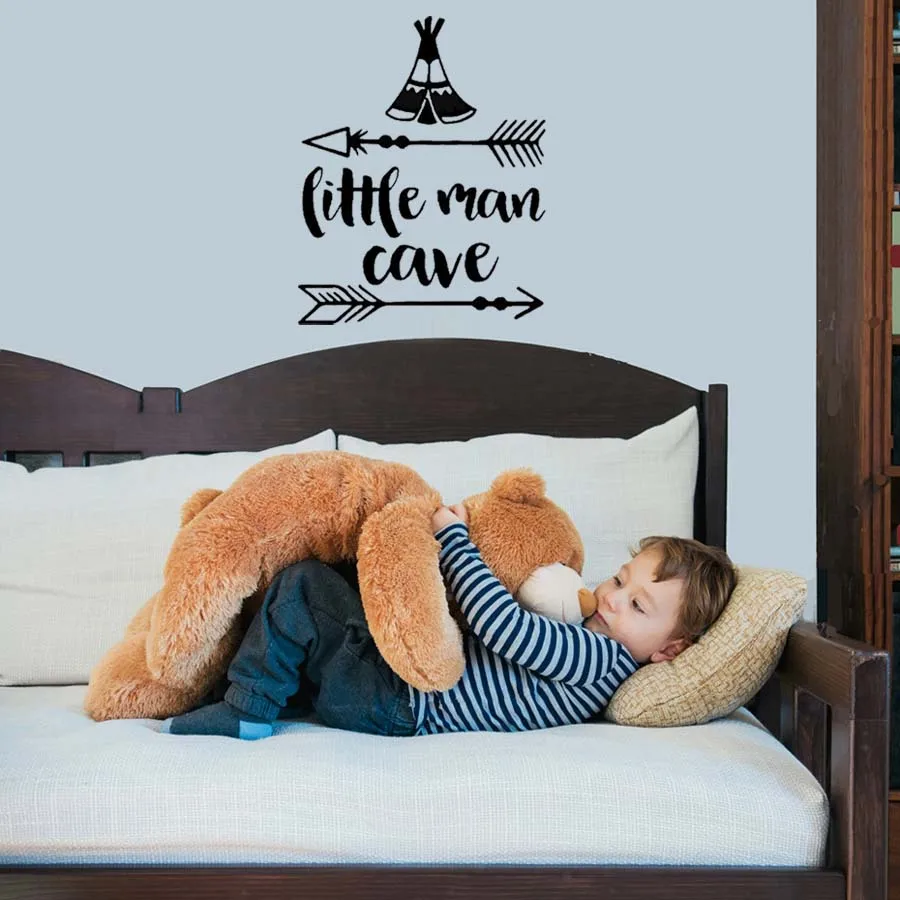 Little Man Cave Quotes Wall Stickers Combine Of Pattern And Words Wall Decals For Baby Nursery Kids Bedroom Home Decoration (1)