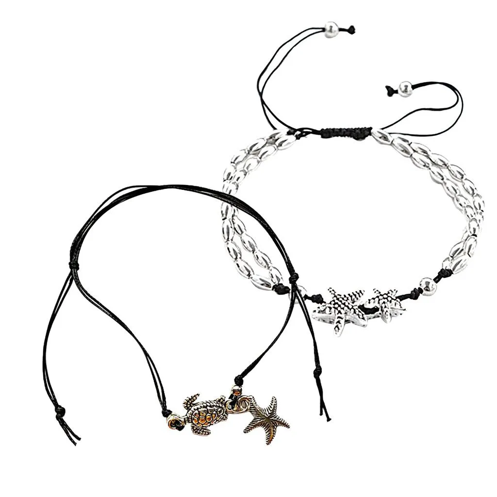 

Tin Alloy Tortoise Connector Wax Cord Bracelet Beach Anklet Men Women Personality Simple Star Leather Rope Ladies Jewelry Gift