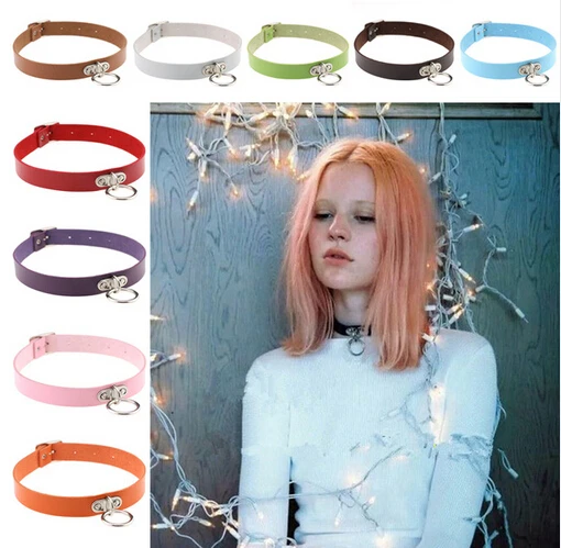 

Fine quality Harajuku Punk Collar Choker Necklace PU Leather Choker Punk Goth 41*2cm