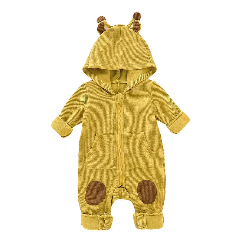 

Newborn Baby Jumpsuits Hooded Rompers Girls Clothes Overalls Infant Long Sleeve Jumpsuit Cartoon Outwear Toddler Baby Clothes