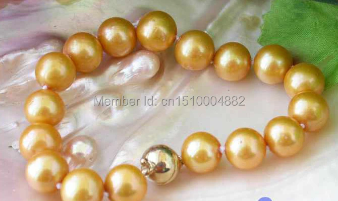 

shitou 00309 AAA 8" 12MM ROUND GOLD FRESHWATER PEARL BRACELET MAGNET