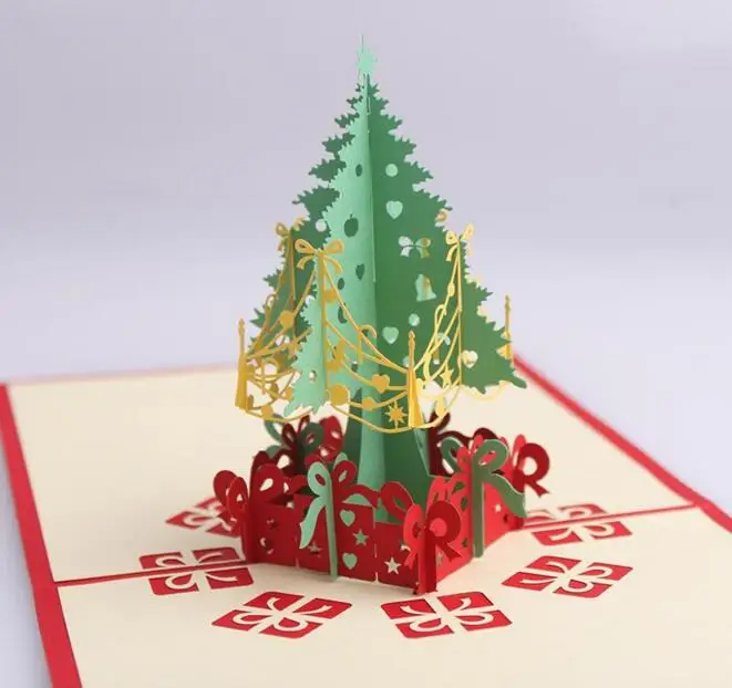  10pcs Christmas Tree Handmade Kirigami Origami 3D Pop UP Greeting Cards Invitation Postcard For Bir - 32819052532