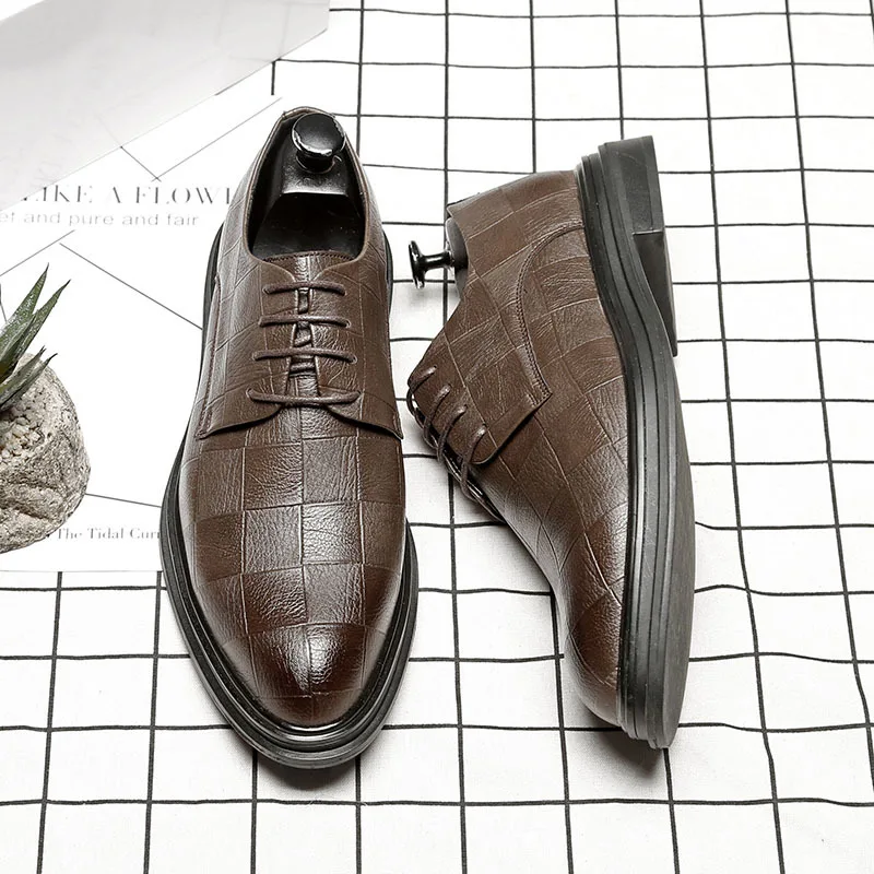 Новые весенние мужские кожаные туфли с острым носком Модные Повседневные Дышащие черные туфли на шнуровке мужские офисные Свадебные брендовые модельные туфли B154