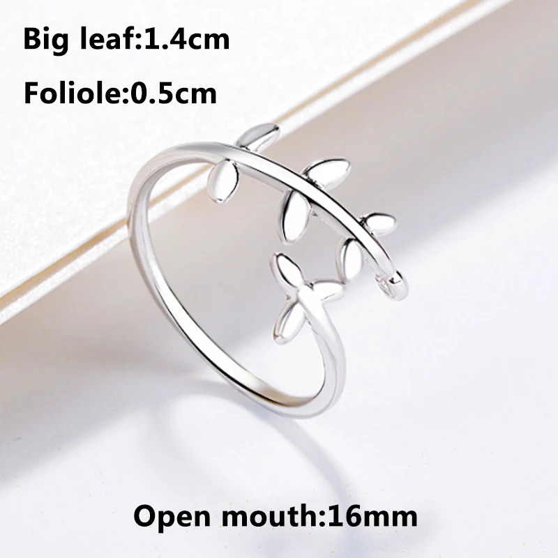 2018 New Arrival 1PC Open Silver Unique Men Party High Quality Adjustable Gifts Women Crystal Ring Leaf Graceful Obsidian