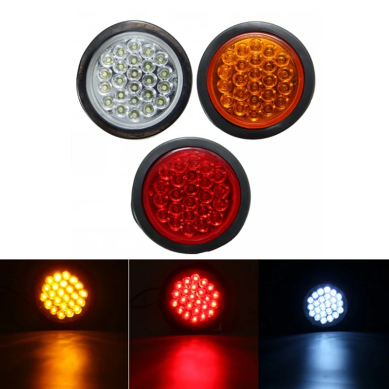 

1Pcs Red Yellow White 24 SMD Car Round Tail Lights Turn Singal Light ATV LED Reflectors Truck Side Marker Warning Lights