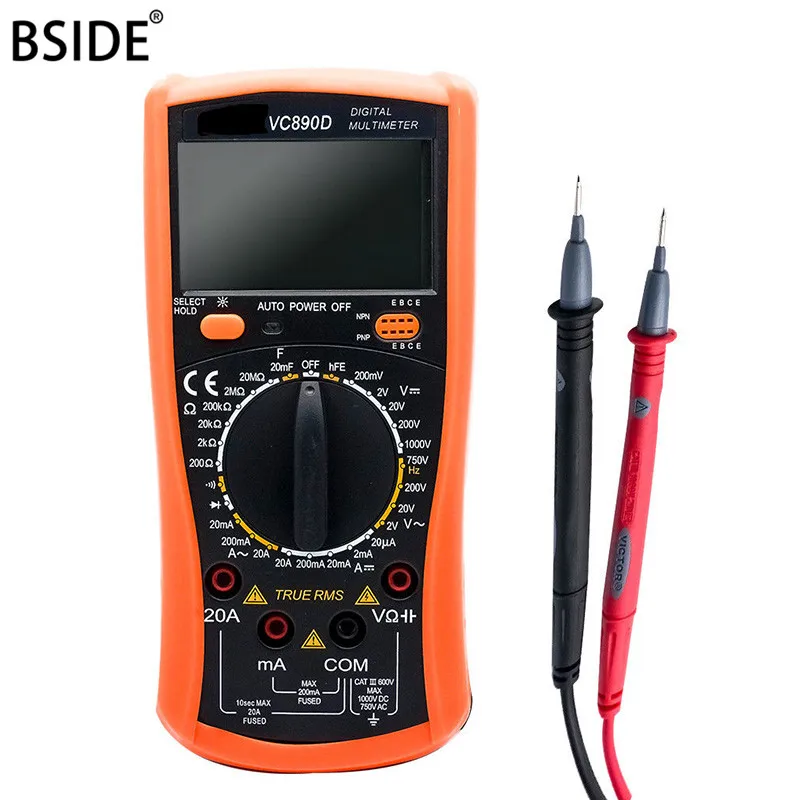 

BSIDE VC890D Portable LCD Digital Multimeter Voltmeter Ammeter AC DC OHM Current Circuit Tester With Large Screen Display