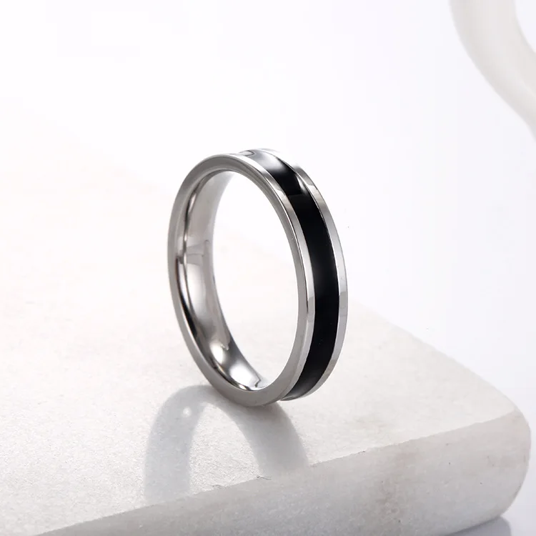 AENINE, титановая сталь, модное черно-белое эпоксидное кольцо для пары, классические обручальные кольца из розового золота для женщин, Anneau BXJ2010 - Цвет основного камня: Silver Black