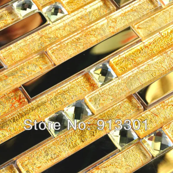 metallic mosaic tile backsplash pattern gold black metal crystal glass