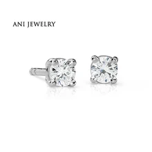 ANI 18 К из белого золота(AU750) для женщин Обручение Stud Earrings 0,25 CT Certified я/S2 круглой огранки природных Серьги с алмазами aretes