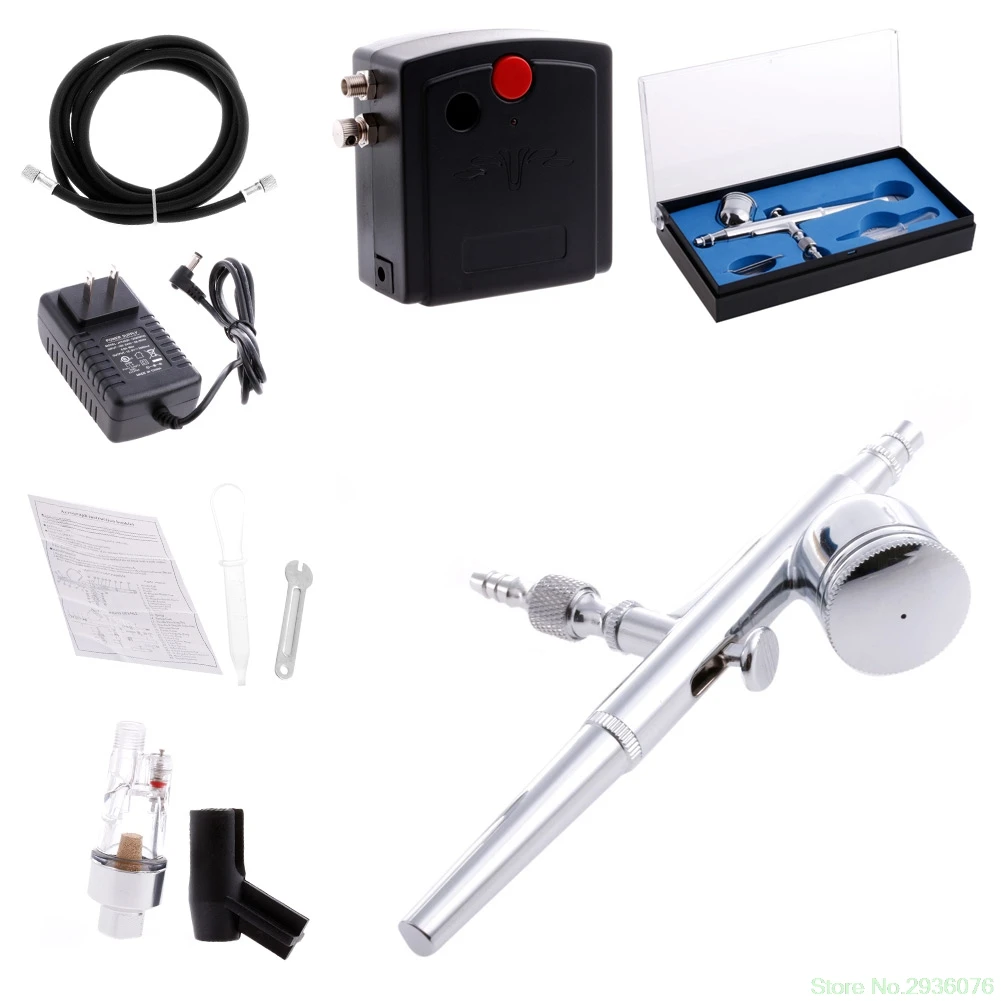 

100-250V T100K Airbrush Pump Dual Action Craft Gravity Feed Air Compressor Kit