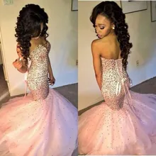 Herrliche rosa Schatz Nixe-Abschlussball 2016 weg von der Schulter Lace Up Abendkleid Sheer Backless Robe De Soiree E7