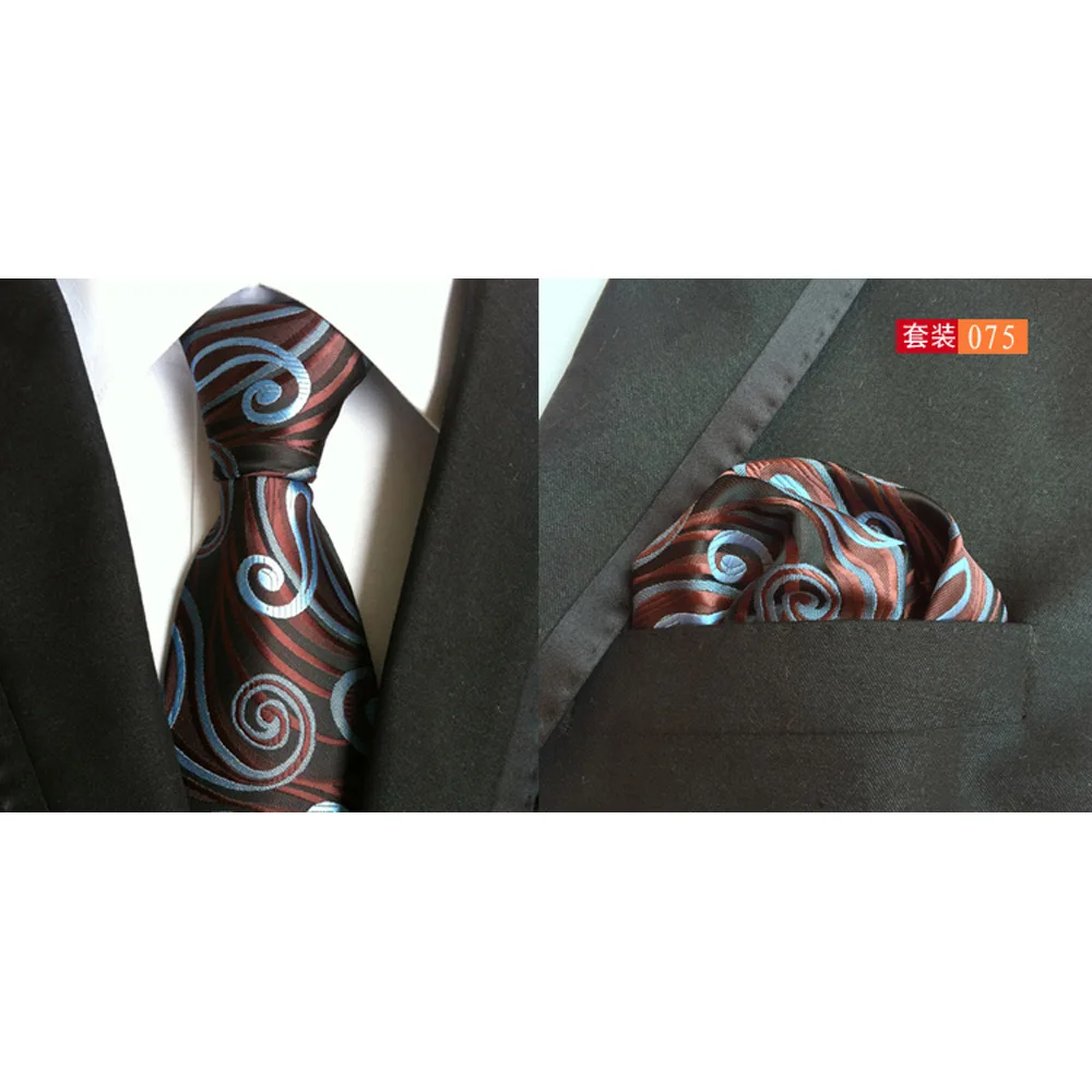 Мужской Галстук Пейсли узор в горошек платок галстук карман квадратный набор HZTIE0311 - Цвет: 075