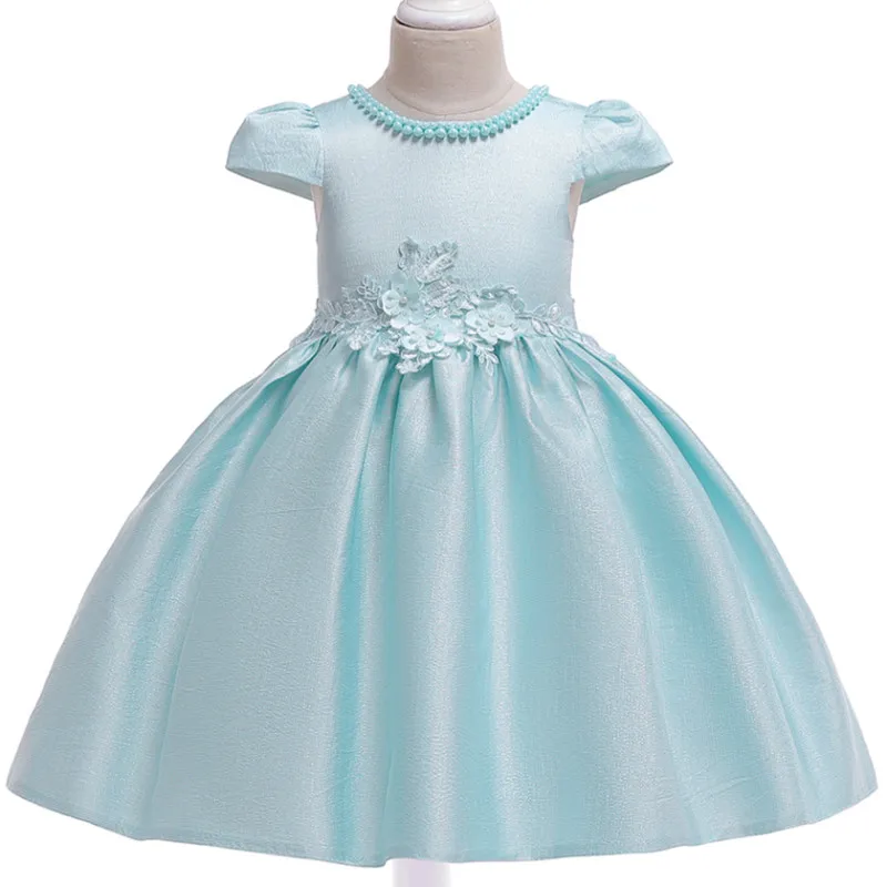 Новое летнее платье принцессы с бисером для девочек однотонное платье с короткими рукавами и аппликацией в европейском и американском стиле - Цвет: green