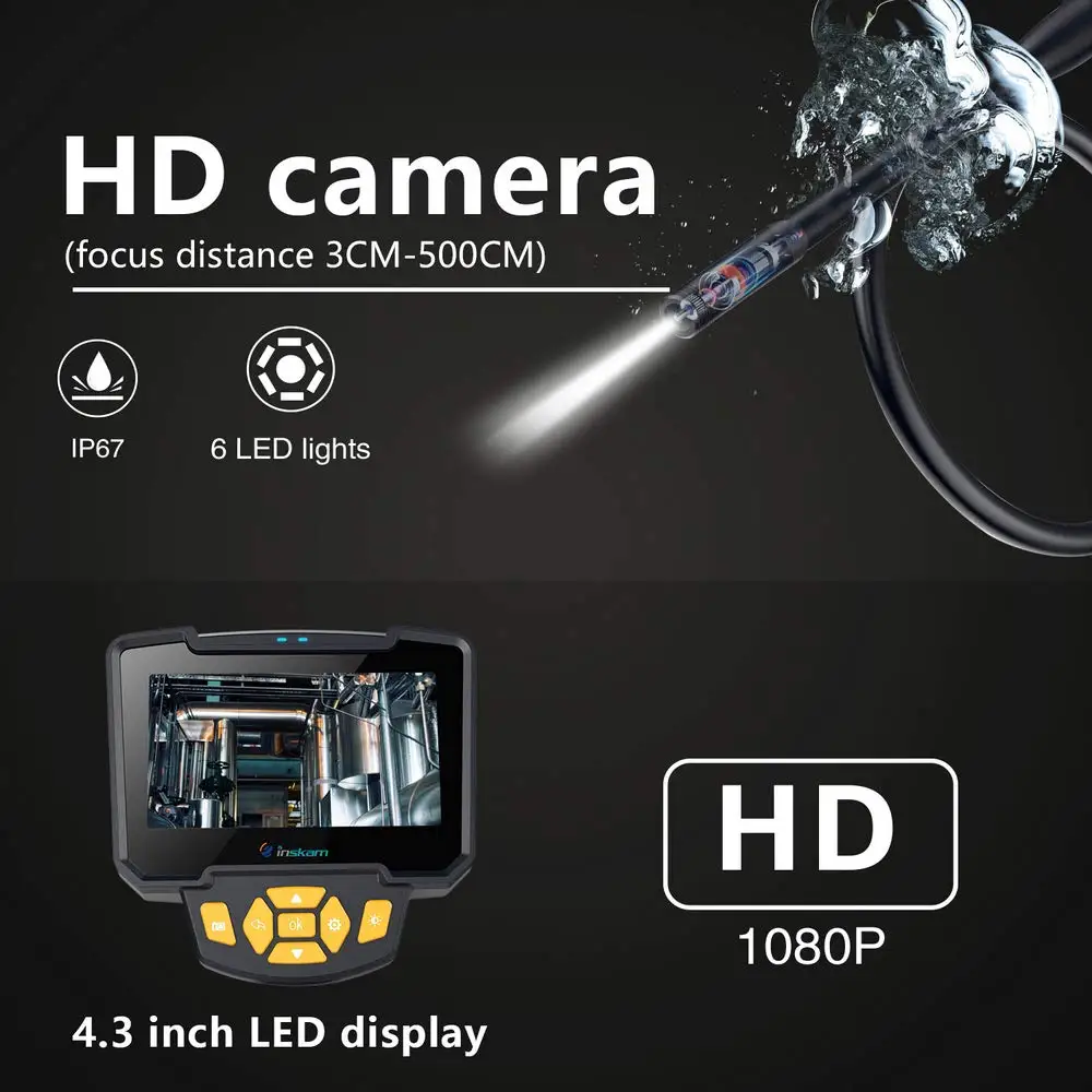 Профессиональный промышленный эндоскоп цифровой Полужесткий бороскоп ЖК-камера 1080P HD видео Водонепроницаемая камера для осмотра 10 м