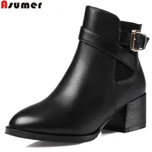 ASUMER/Модные женские ботинки; Новое поступление; сезон осень-зима ботильоны из натуральной кожи с круглым носком на молнии с пряжкой; большие размеры 32-45