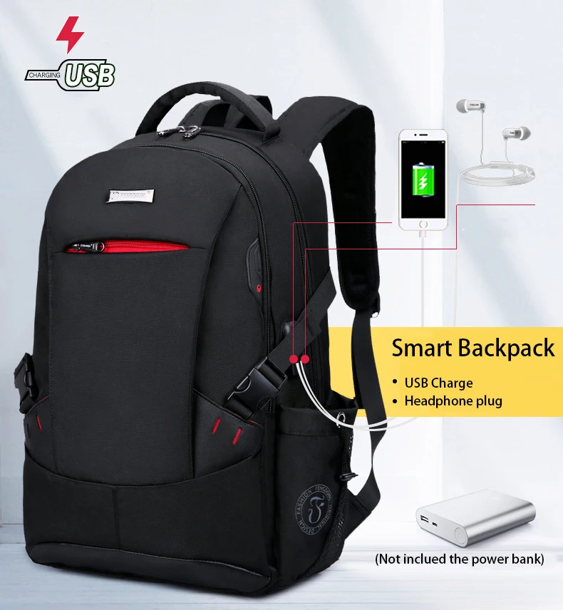 Рюкзак мужской USB интерфейс гарнитуры школьная сумка мужская черная Противоугонная водонепроницаемая сумка для ноутбука wo Мужская многофункциональная сумка