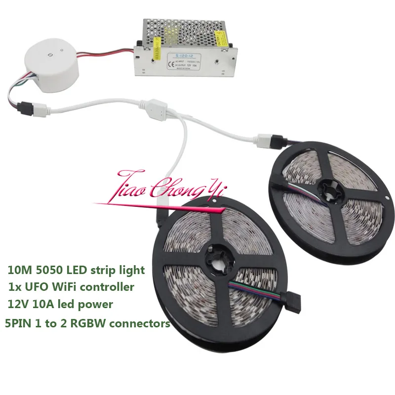 5, 10 м, 15 м, 20 м светодиодный полосы света SMD 5050 RGBW/RGBWW 1200 светодиодный s 60 Светодиодный s/M светодиодный лента RGB полосы трансформатор+ НЛО контроллер Wi-Fi - Испускаемый цвет: 10M led strip kit