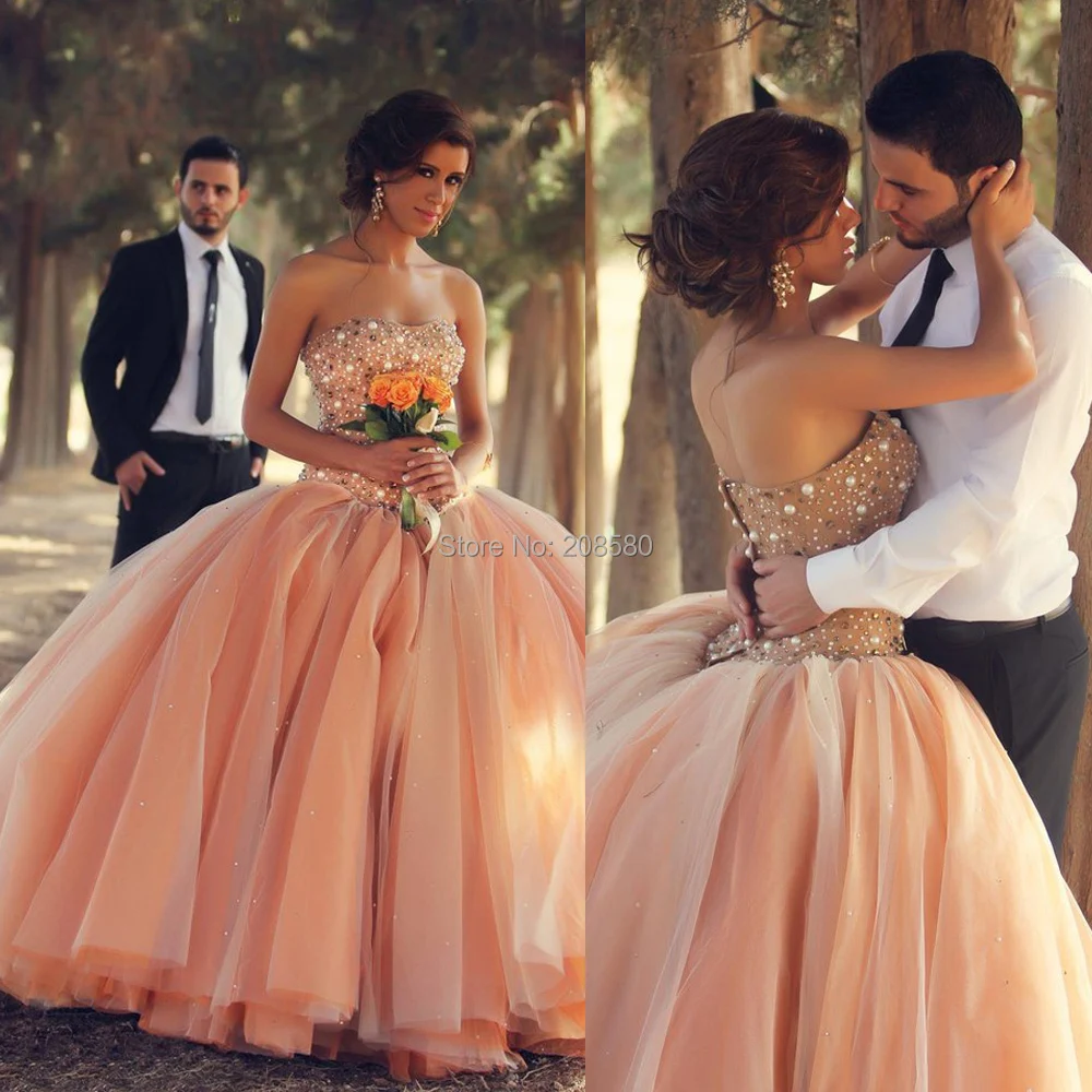 Wedding Coral Dresses For Wedding compare prices on coral wedding dress online shoppingbuy low brautkleider 2016 bridal gown princess ball gowns strapless pearls corset beads vestidos de