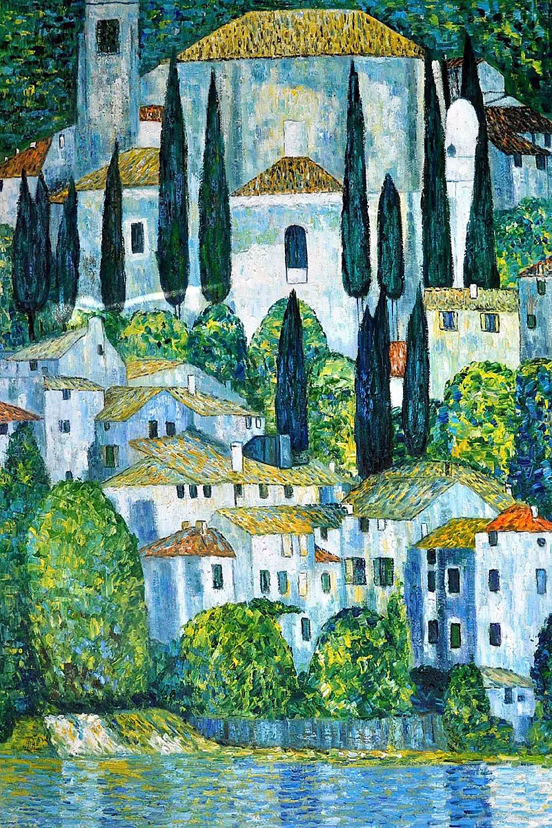 

Handpainted Gustav Klimt's Oil Reproductions - Church in Cassone Landscape Oil Painting on Canvas Classical Art Pictures