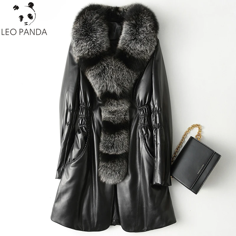 

Superior quality Genuine sheepskin coat women winter fur down jacket natural fur genuine fox fur collar with belt coats