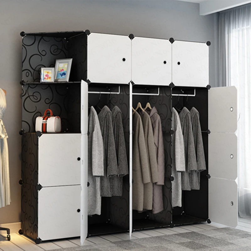 Us 81 15 1 20 Wardrobe Simple Modern Economic Plastic Wardrobe Bedroom Double Folding Locker Simple Steel Frame Hanging Wardrobe In Wardrobes From