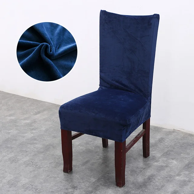 Solid Color Velvet Fabric Chair Covers Spandex Thick Plush Washable