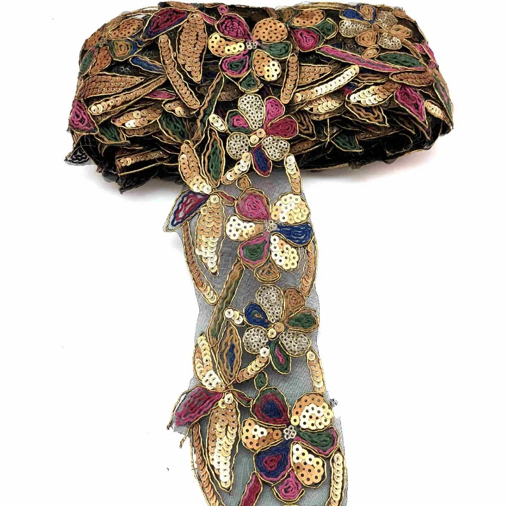 

10 Yards Ethnic Clothing Accessories Clothing Decorative Lace DIY Handmade Sequin Embroidered Lace Ribbons