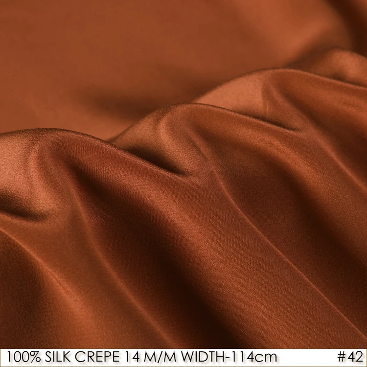 

SILK CREPE DE CHINE 114cm width 14momme/100% Pure Mulberry Silk Fabric/Batik Painting and Wedding Dress Fabric NO42Reddish brown
