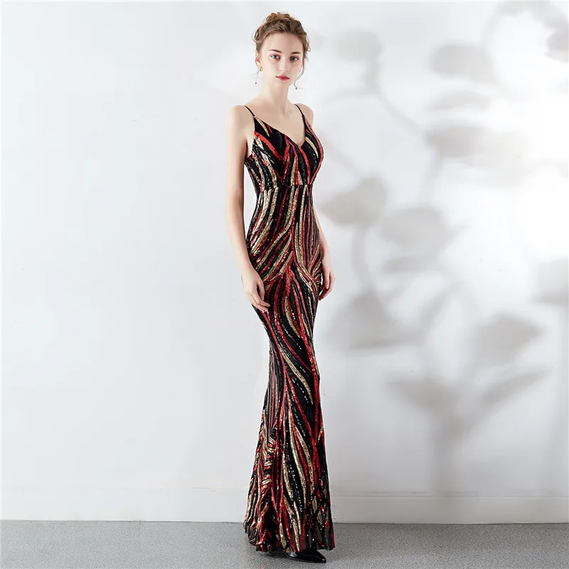 

Sequin V neck Golden Evening Party Dress Spaghetti Strap Sleeveless Long Dress Summer Formal Party Maxi Dress vestido de festa