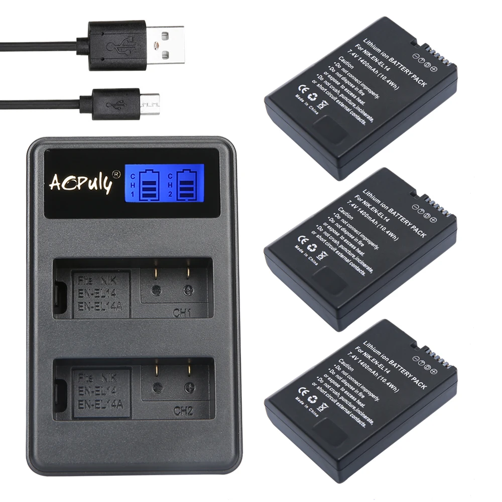 Aopuly EN-EL14 ENEL14 EN EL14 Батареи для камеры пакет + ЖК-дисплей Dual USB Зарядное устройство