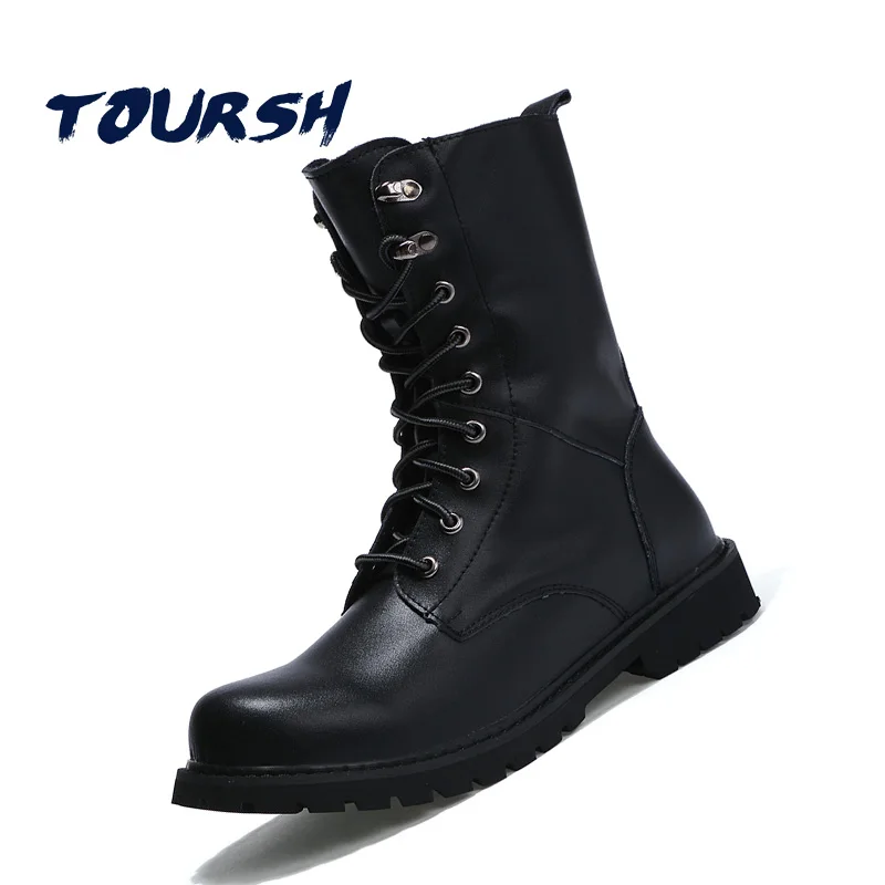 

TOURSH New Winter Martin Military Boots Men Shoes Leather Men Boots Brand Fur Boots For Men Autumn Winter Shoes Zapatos Hombre
