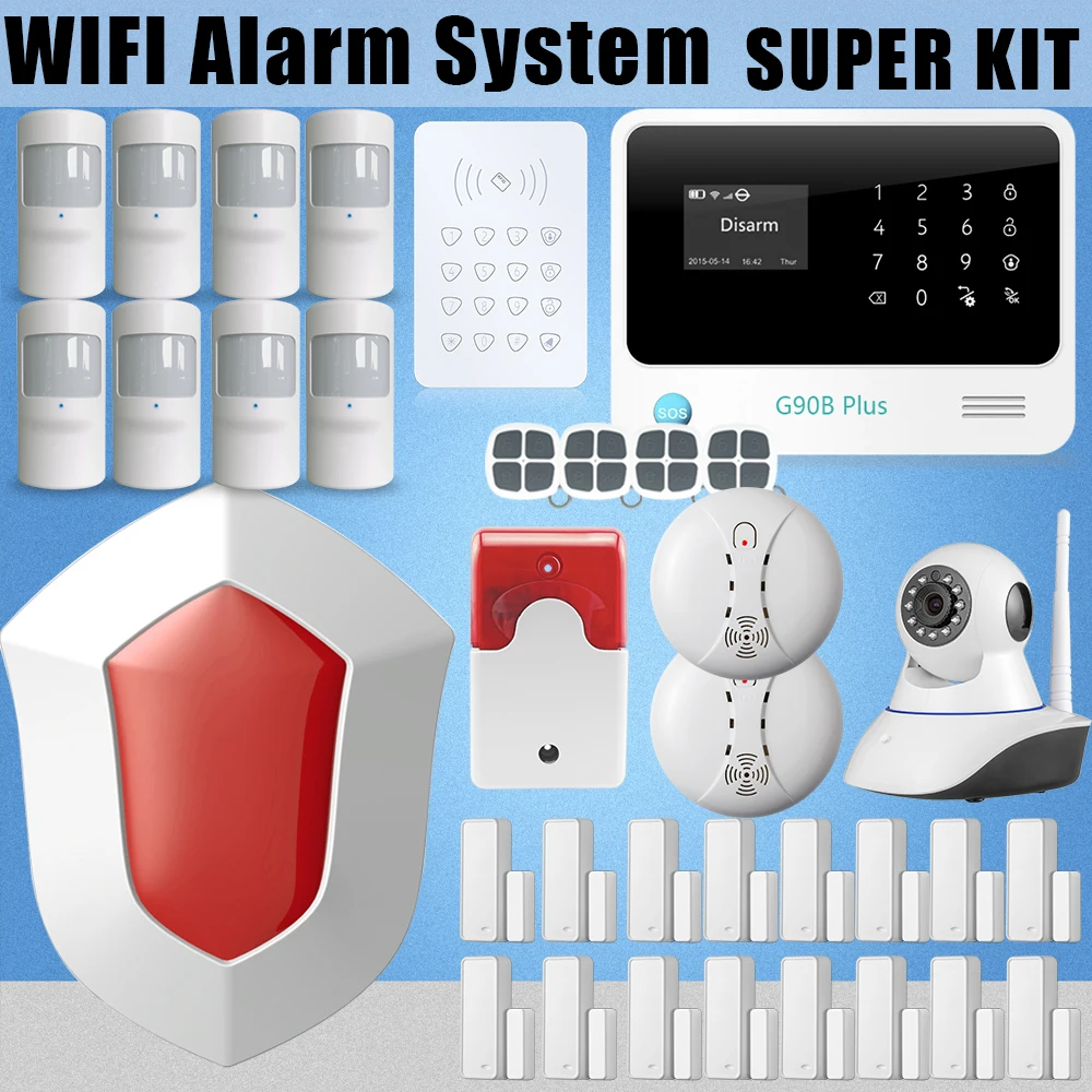 

Etiger G90B Plus GSM SMS Alarm System Security Home 1 Outdoor Flash Siren 1 IP WIFI Camera