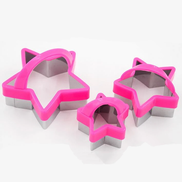 3pcs/set Star Shaped Plastic Stainless Steel Cake Mold Cookie Cutter With Handle Biscuit Stamp Fondant Decorating Tools E610 | Дом и сад