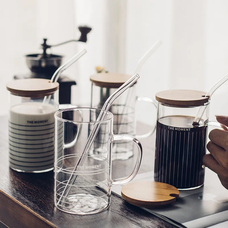 

High quality heat resistant glass mug with straw lid,cup Mug,Juice Lemon lovers cup Flower Tea Set Coffee Cup,Water Drinkware