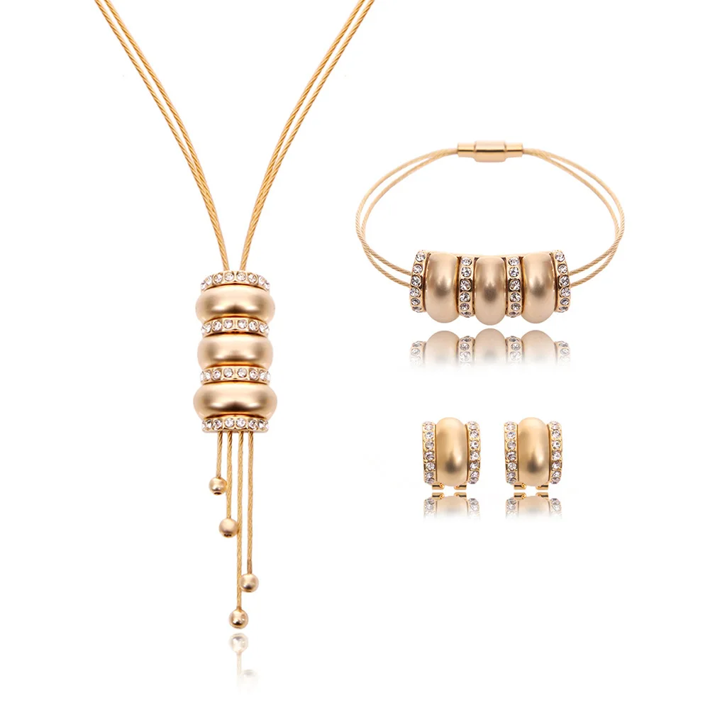 

Liffly Dubai Jewelry Sets 18 Gold Pendant Necklace Charm Bracelet Jewelry Crystal Jewelry Woman Ring African Bead Jewelry Making