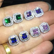 Choucong, 5 цветов, офисные женские серьги, AAAAA, cz, 925 пробы, серебряные, для помолвки, свадебные серьги-гвоздики для женщин, модное ювелирное изделие