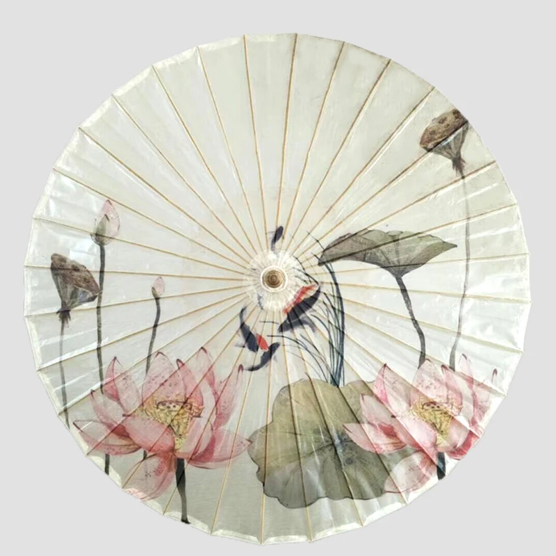 

Chuangge Fully Bamboo Olied Paper Umbrella Rain Women Sun and Rain Lotus Pattern Stage Props Chinese Umbrella Japanese Windproof