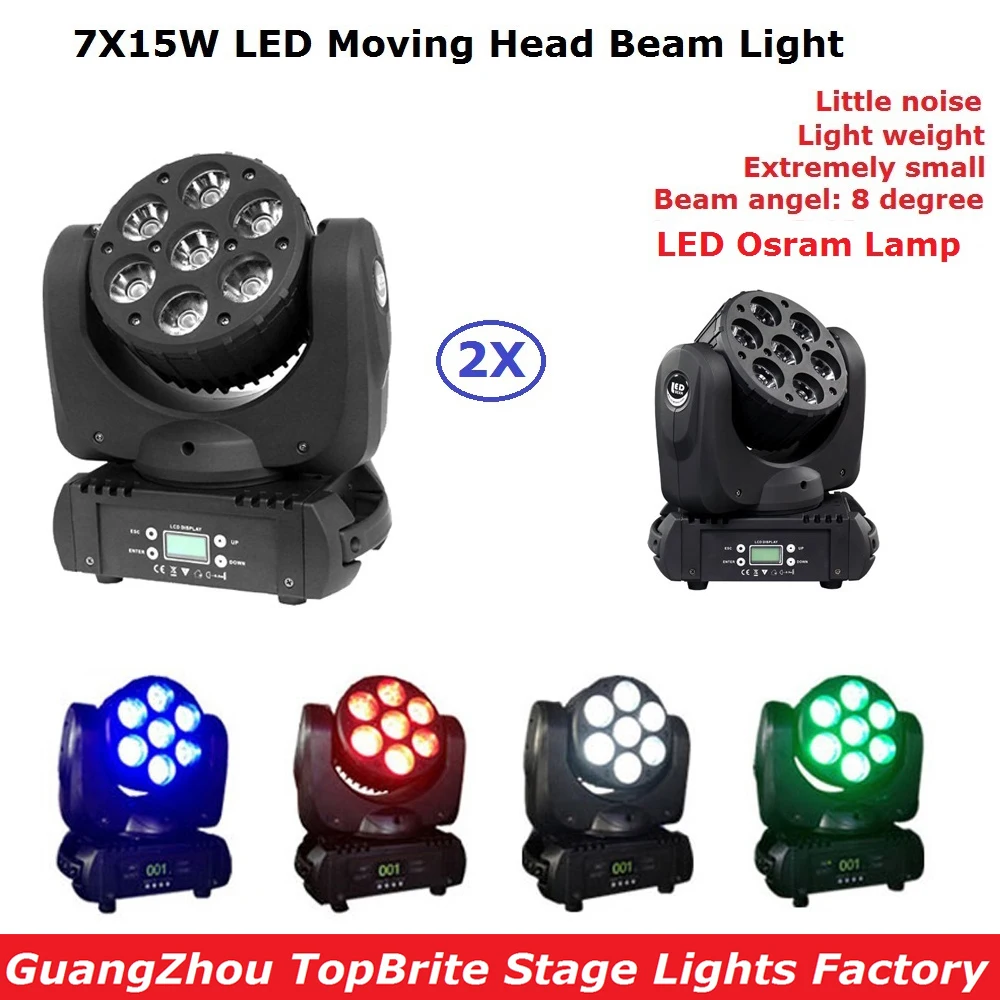 

Eyourlife 2 Pack LED Beam Moving Head Wash Light 7X15W RGBW Quad Color With Advanced 9/12/16 Channels DJ Disco Stage Lamp