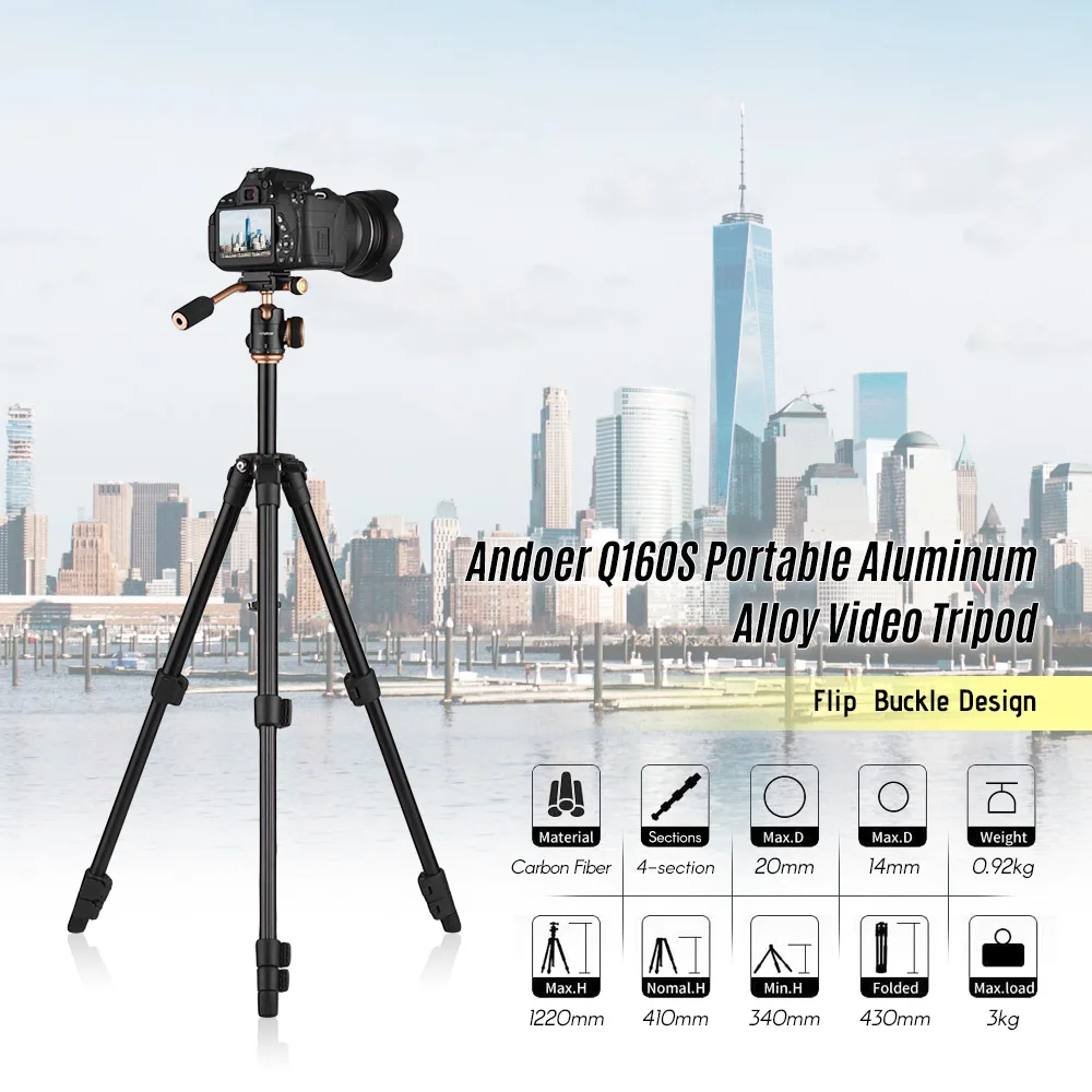 

Andoer Q160S Camera Video Tripod Aluminum Alloy Lightweight for Canon Nikon Sony Pentax DSLR ILDC Cameras