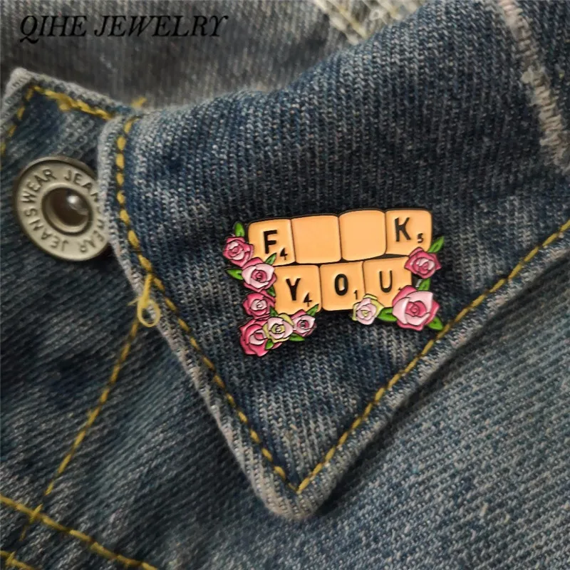 

QIHE JEWELRY XXXX YOU Enamel Pin Rose Flower Keyboard Pin Feminist Enamel Pin Girl Power Lapel pin Gifts for Girls Presents