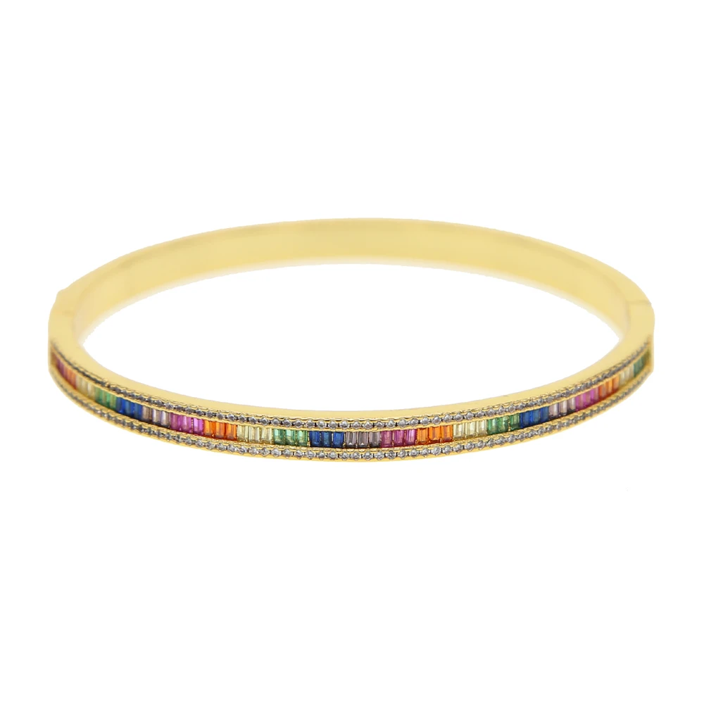 Дизайн золотая, радужная cz браслет кольцо Набор для женщин красочный кубический цирконий модный Европейский женский ювелирный набор - Окраска металла: bangle