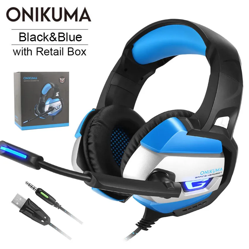 ONIKUMA K5 best игровая стереогарнитура casque 3,5 мм глубокий бас наушники с микрофоном для PS4 геймпад новой Xbox One PC ноутбук - Цвет: Blue with Retail Box