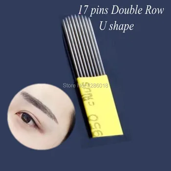 

Free Shipping 100pcs U shape 17 pins Double Row Microblading Needles For Permanent Make Up Fog Eyebrow Manual Pen